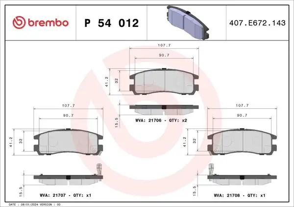 BREMBO P54012 | Fren Balatası Arka (Mitsubishi Galant 9200 / Pajero 99)