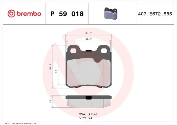 BREMBO P59018 | Fren Balatası Arka Low-Met Opel