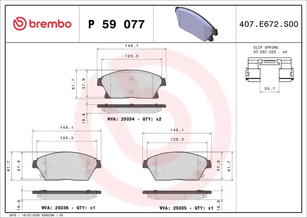 BREMBO P59077 | Fren Balatası Ön Chevrolet Cruze 09 12 Aveo 11 Opel Astra J 09 12 Mokka 12 13 16 Jant