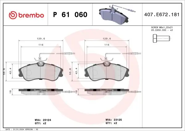BREMBO P61060 | Fren Balatası Ön Arka Low-Met Peugeot