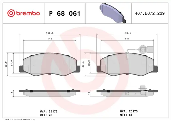 BREMBO P68061 | Fren Balatası Arka Çift Teker Master III Karsan Jest