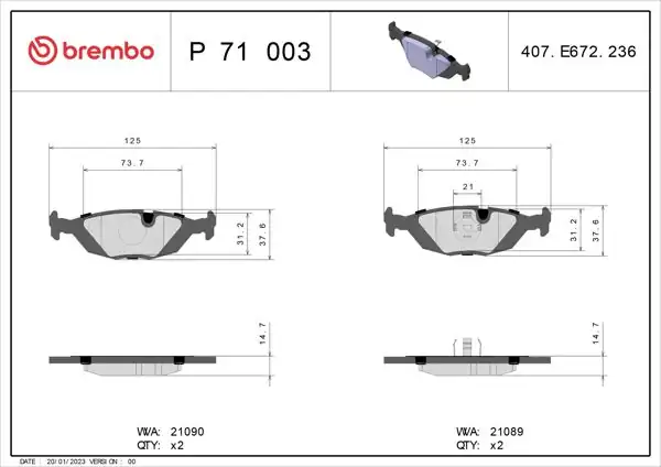 BREMBO P71003 | Fren Balatası Arka Low-Met Volvo