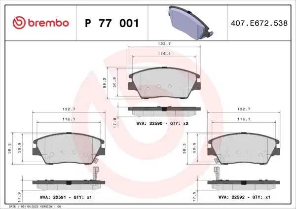 BREMBO P77001 | Fren Balatası Ön Low-Met Ssangyong