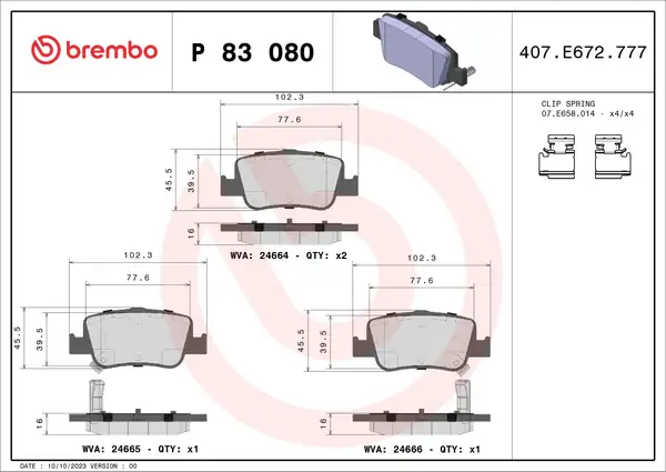 BREMBO P83080 | Fren Balatası Arka Toyota Corolla 07 12 Auris 2013 1 4 D4d Dizel
