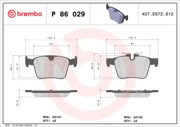 BREMBO P86029 | Volvo 2016 Model Sonrası Arka Fren Balata Takımı 17 Jant S60 S90 V60 V90 Xc60 Xc90