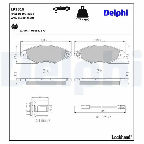DELPHI LP1519 | Fren Balatası Ön Fişli Kangoo II Citroen Xsara 1 4 1 6 1 9d 04 Peugeot 206 2001