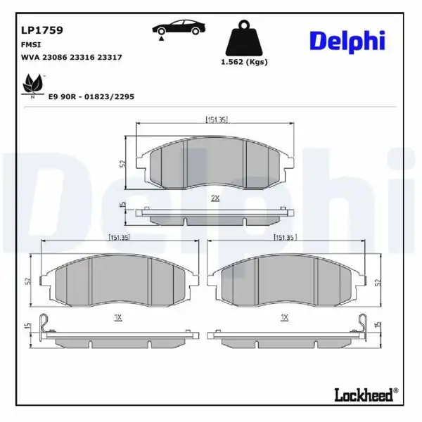DELPHI LP1759 | Fren Balatası Ön Nissan Maxima 95-00 Mitsubishi L200 96-06 2WD