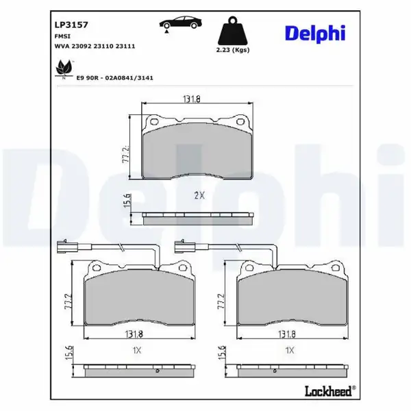 DELPHI LP3157 | Fren Balata Ön Alfa Romeo 166 2.4 03-07/Giulietta 1.4-2.0 10->