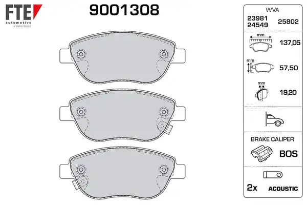 FTE 9001308 | Ön Fren Balatası Fiat 500 0 9 1 6 1 3d Multijet 09 12