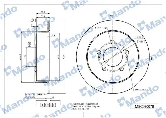MANDO MBC030076 | Ssangyong Musso Grand 19 > Arka Fren Diski