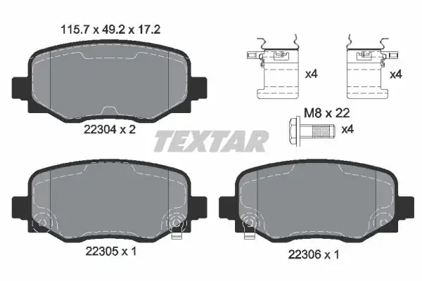 TEXTAR 2230401 | Fren Balatası Arka Jeep-Fiat 500X / Jeep-Renegade 1.4-1.6 14 -