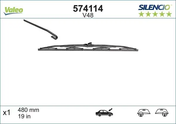 VALEO 574114 | Silecek Süpürgesi Sılencıo (X1 V 48) (Volkswagen Golf Opel Vectra Ford Fiesta)