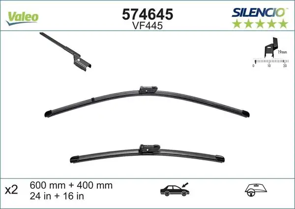 VALEO 574645 | Silgi Süpürgesi Fiat Doblo 60+40 cm, C3 Picasso 600/400