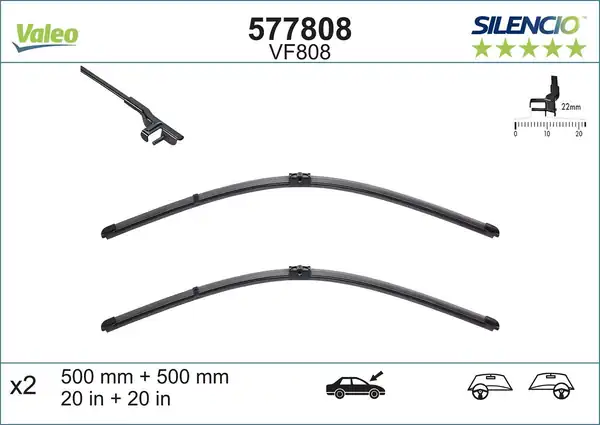 Valeo 577808 Silencio Vf808 X2 500 500mm Ön Mercedes Benz Sls AMG Roadster R197 Mercedes Benz Sls