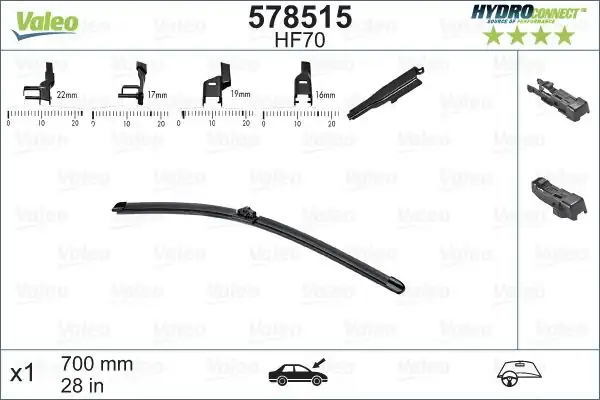 VALEO 578515 | Silecek Süpürgesi Ön Muz Tip 700mm Hf70 (Hydroconnect Coklu Bağlantı) / (X1)