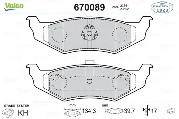 VALEO 670089 | Fren Balatası Arka (Chrysler Sebrıng 01 / Dodge Stratus 01 /)