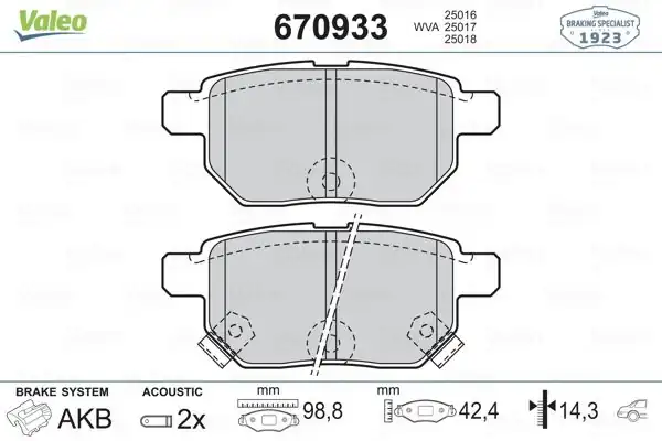 Valeo 670933 Fren Balata Arka Corolla 07 11 Auris 07 11 1 4i 1 6i Akebono