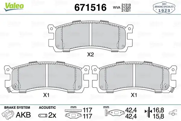 Valeo 671516 Fren Balatası Arka Mazda 929 86 91