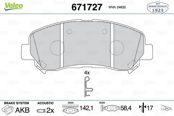 Valeo 671727 Fren Balatası Ön Nissan Qashqai 07 12 X-Trail 08 11 Renault Kaleos 2 0 dCi 17mm