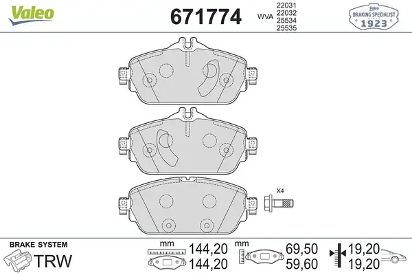 VALEO 671774 | Fren Balatası Ön W205 14-S205 14-C205 15-A205 16-W213 16-S213 16-A238 17 -