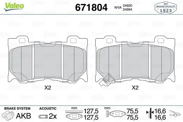 VALEO 671804 | Fren Balata Ön Infiniti FX30/FX37/G37/Q50/Q60/Q70/Nissan 370Z 09>