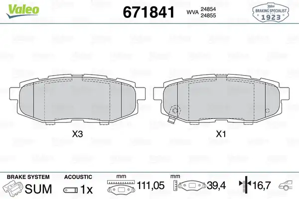 Valeo 671841 Fren Balata Arka Subaru Tribeca 3 0i 3 6i 250hp Brz 2 0 2012 Forester 2 0 2013 Legacy 2 5 2009