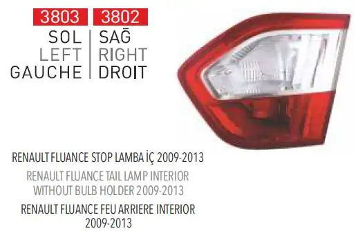 PLEKSAN 3803 | Stop Lambası İç Sol Fluence 09 13