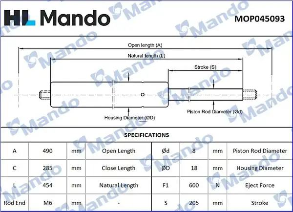 MANDO MOP045093 | Gazlı Bagaj Amortisörü Audi