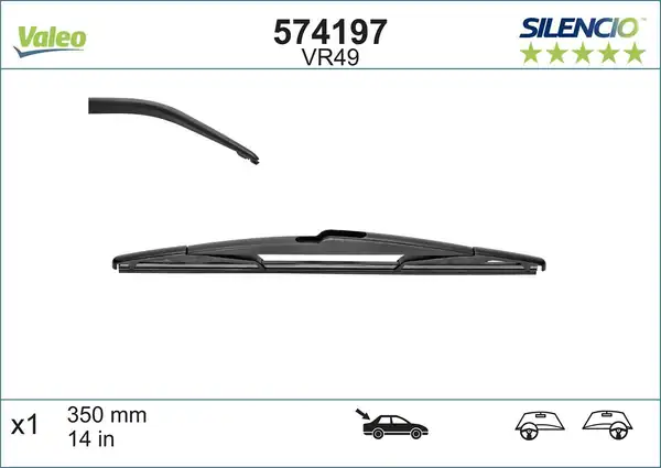 Valeo 574197 X1 Vm49 Renault Kangoo 2 Megane 3 Arka 350 Silecek Bınek İthal 5 Adet