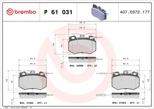 BREMBO P61031 | Fren Balatası Ön Low Met Peugeot