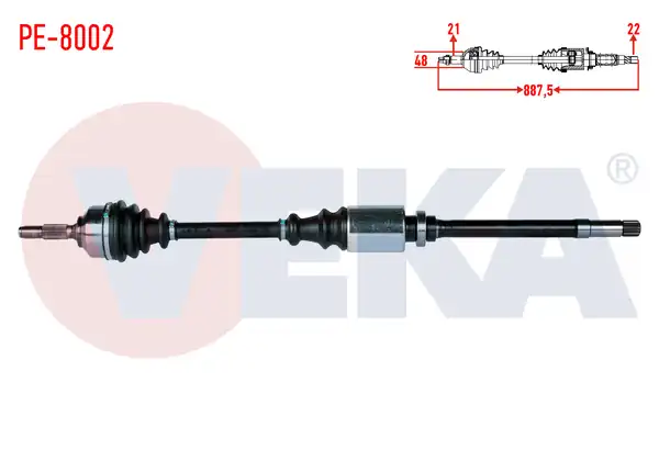 Veka Pe 8002 Komple Aks Sağ Ön Peugeot 206 2a C 1 4i 16v Uzunluk 887 5mm 1998 2006