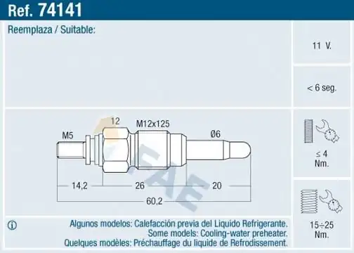 FAE 74141 | Kızdırma Bujisi Vag 80 90 100 A4 Cad2 Go2 3 Jet1 2 Lt28 Pas T3 T4 75