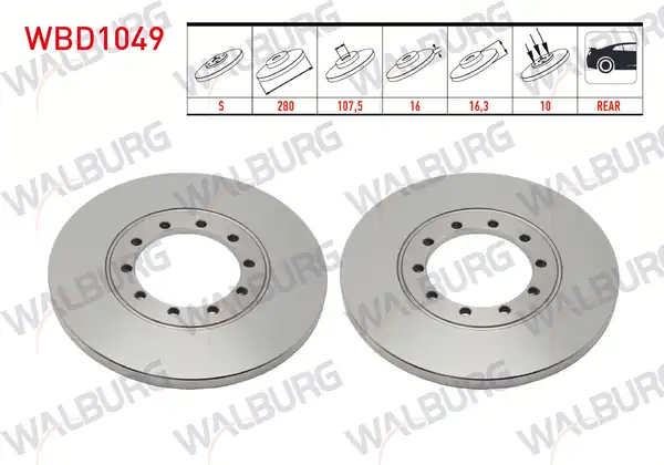 WALBURG WBD1049 | Fren Diski Arka Düz 10 Bjn 280x16x107 5x16 3 Ford Transit 2 Adet