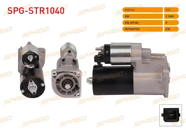 SPAGO SPG-STR1040 | Marş Motoru 12V 1.1Kw 9 Dıs Cw (Str6554) Polo 94-01 / Ibiza 02-07 / Fabia 99-08 (Benzinli Araclar İçin)