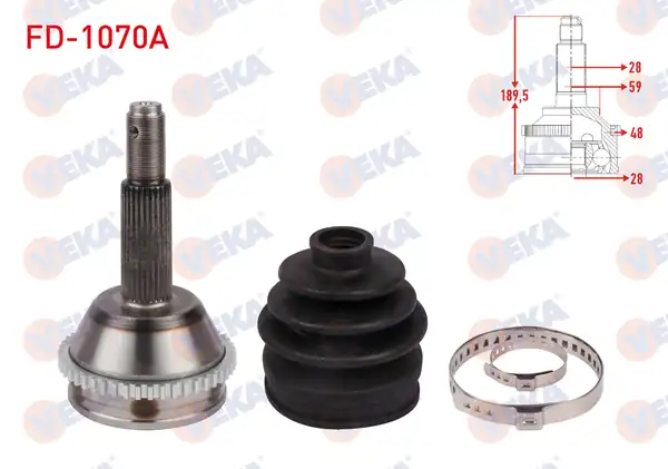 Veka Fd 1070a Aks Kafası Sol Sağ Ön Dış ABS li 48 Dış 28x28x59 Uzunluk 189 5mm Ford Transit V347 Büyük Kafa 140 Hp 2006 2014