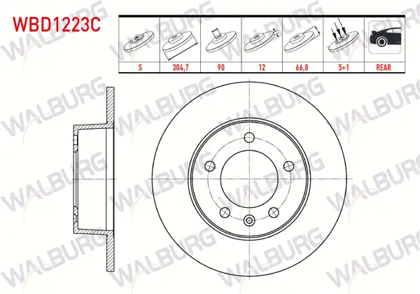 WALBURG WBD1223C | Fren Diski Arka Düz Kaplamalı 5 Bjn 304 7x12x90x66 8 Renault 2 Adet