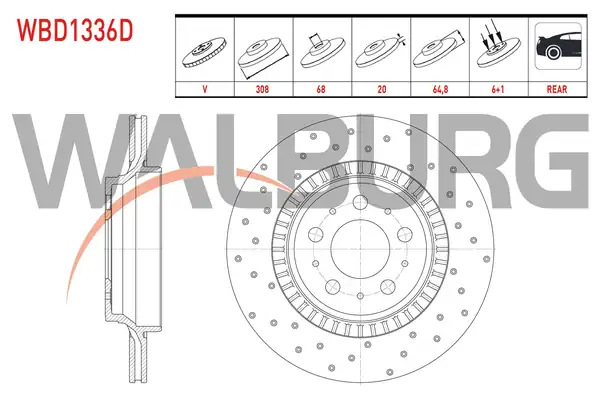 WALBURG WBD1336D | Fren Diski Arka Havalı Performans Delikli 5 Bjn 2 Adet