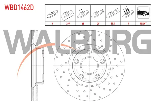 WALBURG WBD1462D | Fren Diski Ön Havalı Performans Delikli 5 Bjn 297X28x68x51,5 | 2 Adet