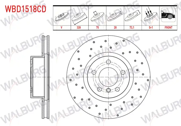 WALBURG WBD1518CD | Fren Diski Ön Havalı Kaplamalı Performans Delikli Bmw X3 F25 Xdrive 2 0 D 5 Bjn 328x28x75x73 1 2010 2 Adet