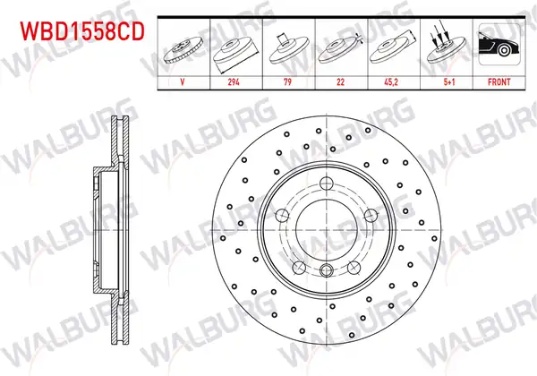 WALBURG WBD1558CD | Fren Diski Ön Havalı Kaplamalı Performans Delikli 5 Bjn 2 Adet
