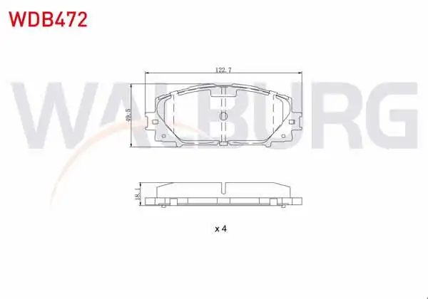 WALBURG WDB472 | Fren Balata Ön Toyota Yaris (P9) 1.0 Vvt-I 2006-2010 / Yaris (P9) 1.33 Vvt-I 2006-2010