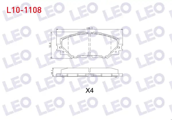 LEO L10-1108 | Fren Balata Ön Toyota Corolla (E15_) 1.6 Vvt-I 2007-2012 / Auris (Zre15) 1.6 Vvt-I 2007-2012