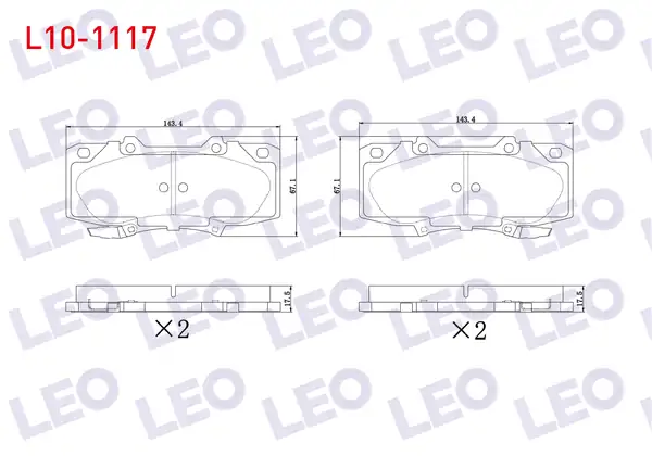 LEO L10-1117 | Fren Balata Ikazlı Ön Toyota Hi Lux Pick Up Tgn1_ Ggn2_ Ggn1_ Kun2_ Kun1_ 2 5 D 4d 17 20mm 2005