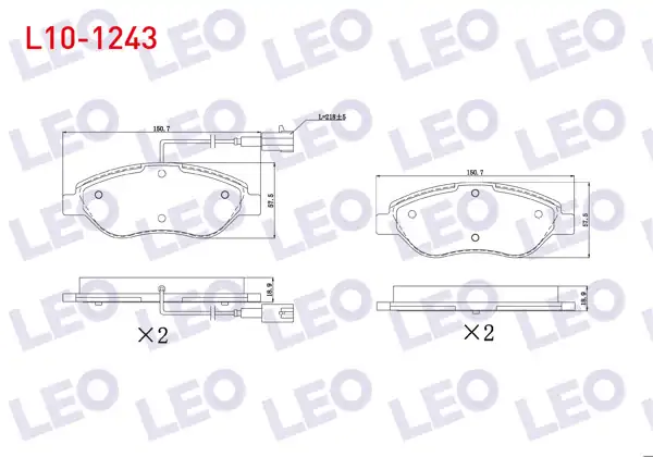 LEO L10-1243 | Fren Balata Ön Fişli Fiat Stilo (192) 1.4 16V 2001-2010 / Mıto (955) 1.4 T 2008-/ Mıto (955) 1.3 JTD 2008-/ Mıto (955) 1.6 JTD 2008 -