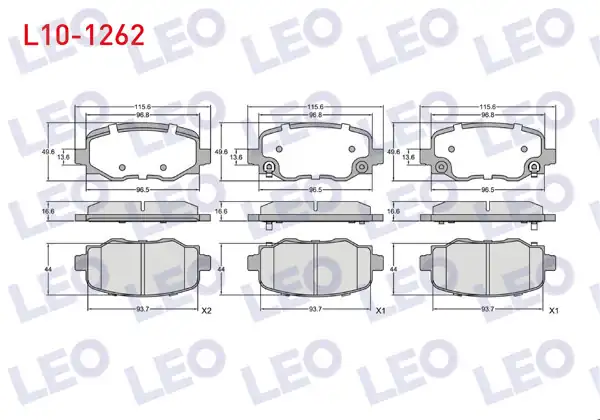 LEO L10-1262 | Fren Balata Arka Ikazlı Fiat 500X 2014-/ Jeep Renegade 2014-/ Cherokee (Kl) 2014-/ Alfa Romeo Tonale 2022 -