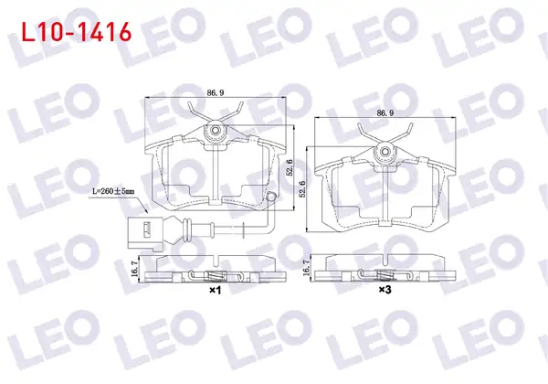 LEO L10-1416 | Fren Balata Arka Fişli VW Polo