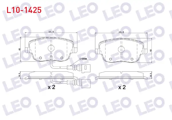 LEO L10-1425 | Fren Balata Ön Fişli VW Polo 1.4İ 16V 2001-2012 / 1.4 TDI 2001-2012 / 1.9 TDI 2001-2012 / 1.6İ 16V 2001-2012 / Skoda Fabia (6Y2) 1.4İ 1999-2007 / Fabia II 1.4 2006-2015 / Roomster (5J) 1.4 TDI 2006 -