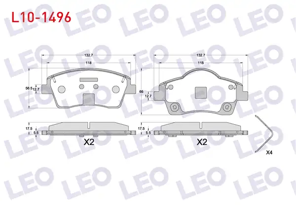 LEO L10-1496 | Fren Balata Ön Volvo Xc40 1 5 T3 2 0 D3 2 0 D4 16 Jant Disk Çapı 296mm 2018 1 Adet
