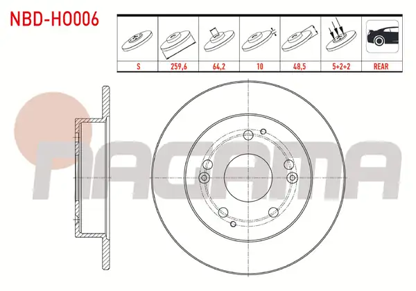 NAGAMA Nbd Ho006 Fren Diski Arka Düz 5 Bjn 259 6x10x64 2x48 5 Honda Civic VII 2 0 İ Vtec 2000 2006 Civic VII 2 0 Type R 2000 2006 2 Adet