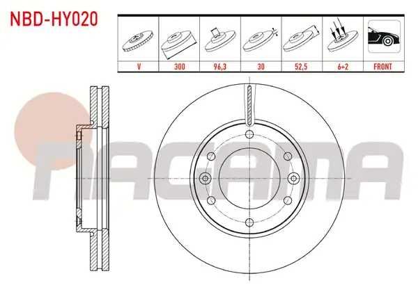 NAGAMA Nbd Hy020 Fren Diski Ön Havalı 6 Bjn 300x30x96 3x52 5 Hyundai H1 2 5 CRDI 2008 2 Adet